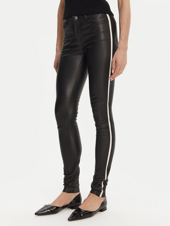 Serge Pariente Spodnie skórzane Sexy Stretch Thin Strip Czarny Slim Fit