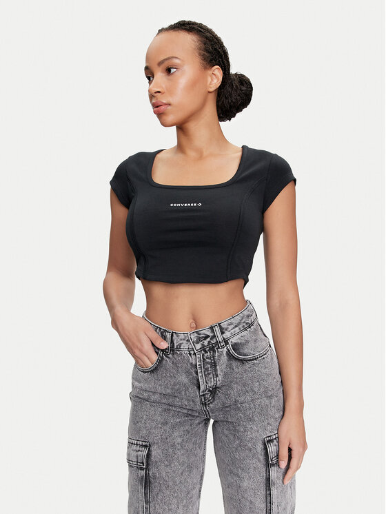 Converse Top W Wordmark Corset Top 10026506-A01 Czarny Slim Fit