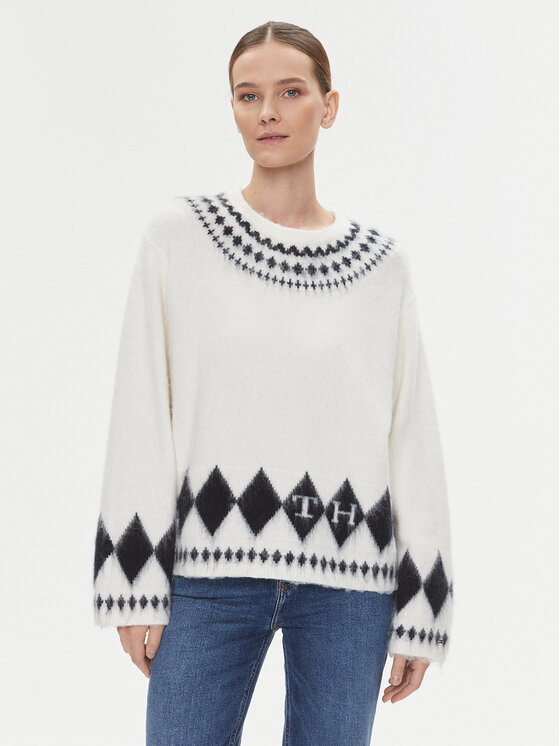 Tommy Hilfiger Sweter Fairisle WW0WW40089 Écru Oversize