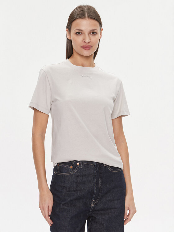 Calvin Klein T-Shirt Metallic Micro Logo T Shirt K20K206967 Beżowy Regular Fit