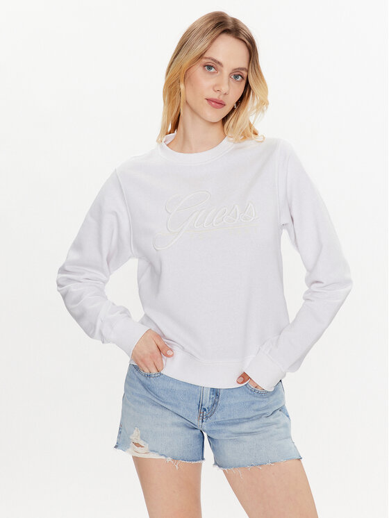 Guess Bluza Logo Script W3GQ12 KBK32 Biały Regular Fit