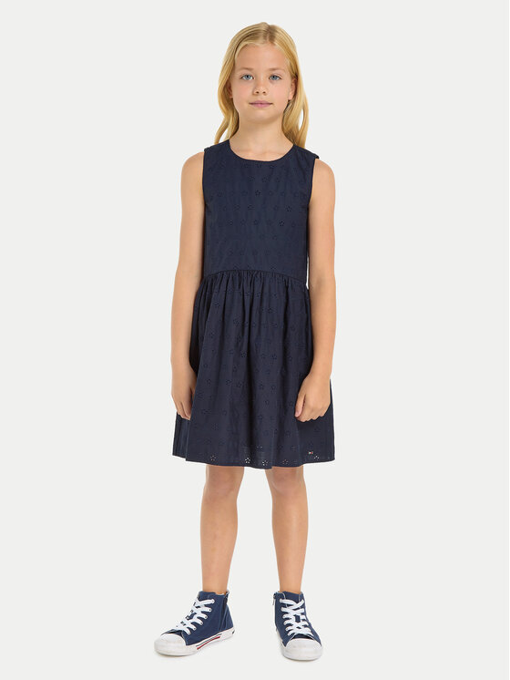 Tommy Hilfiger Sukienka letnia Anglaise KG0KG07931 M Granatowy Regular Fit