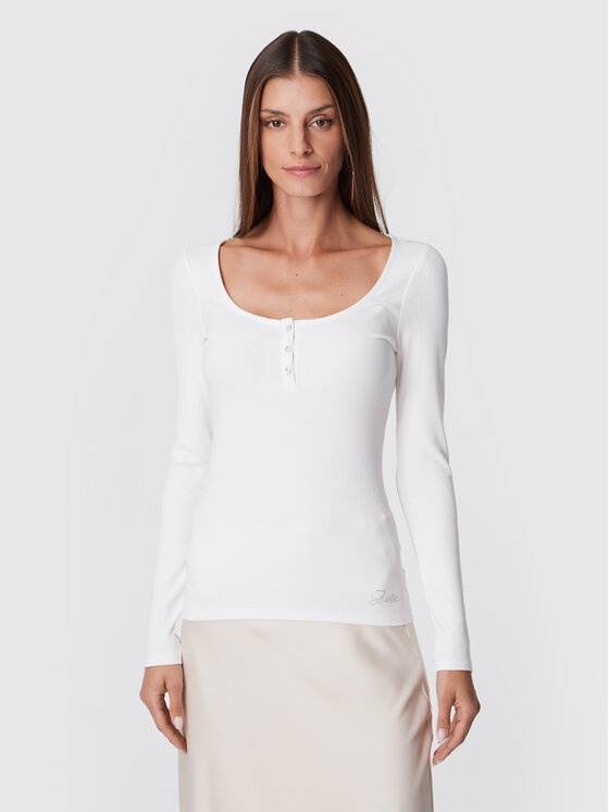 Guess Bluzka W2YP46 KBCO2 Biały Slim Fit