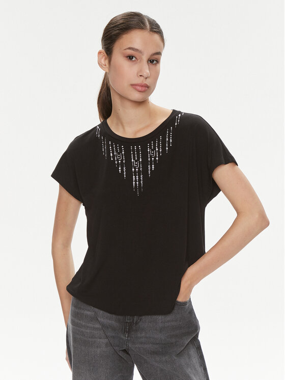 Liu Jo Bluzka Ecs T-Shirt St P M/C TA4194 JS360 Czarny Regular Fit