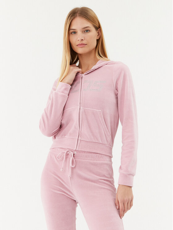 2005 Bluza Velour Zip Hoodie Różowy Regular Fit