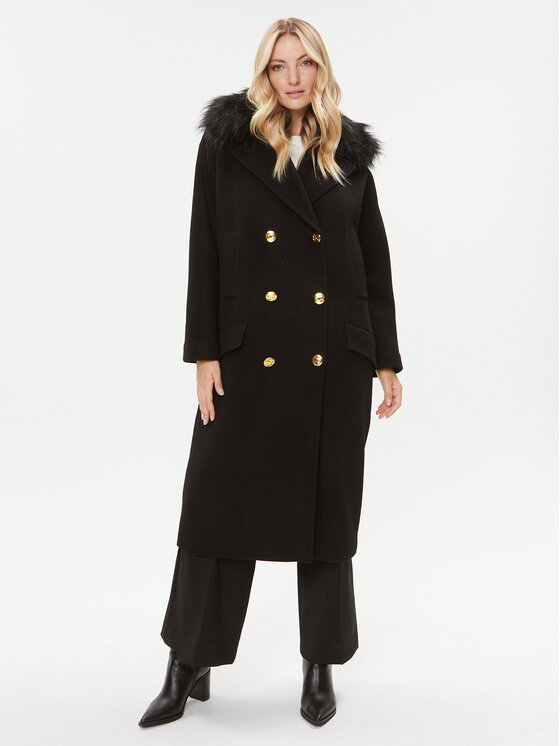 Elisabetta Franchi Płaszcz wełniany CP-44D-36E2-008339 Czarny Regular Fit