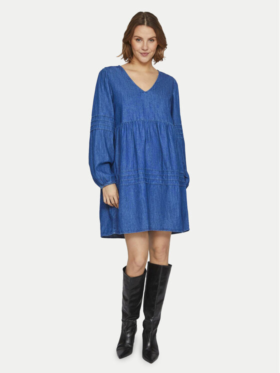 Vila Sukienka jeansowa Rowie 14091978 Niebieski Relaxed Fit