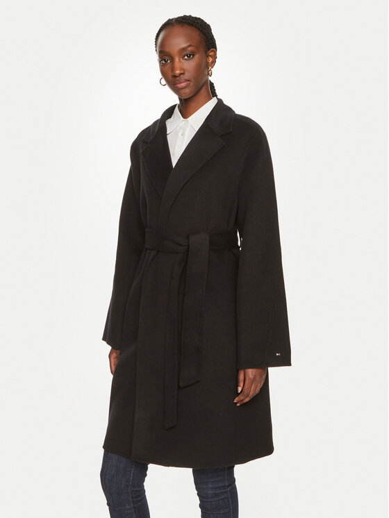 Tommy Hilfiger Płaszcz wełniany WW0WW43603 Czarny Regular Fit