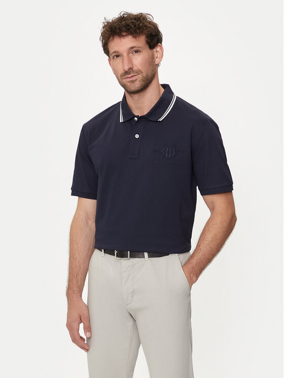 Gant Polo Contrast 2013039 Granatowy Regular Fit