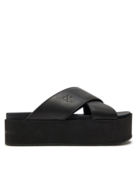 Calvin Klein Jeans Klapki Flatform Cross Mg Uc YW0YW01349 Czarny