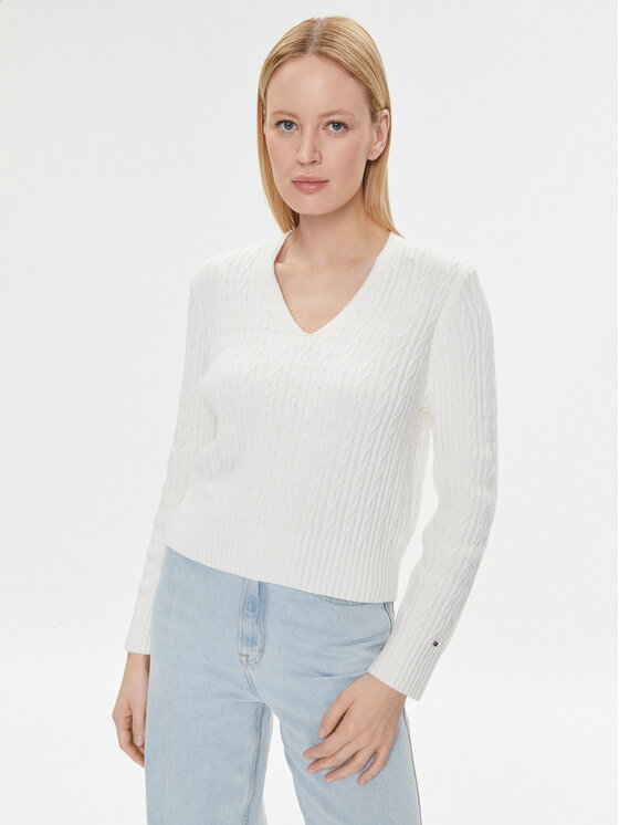 Tommy Hilfiger Sweter WW0WW39017 Écru Regular Fit