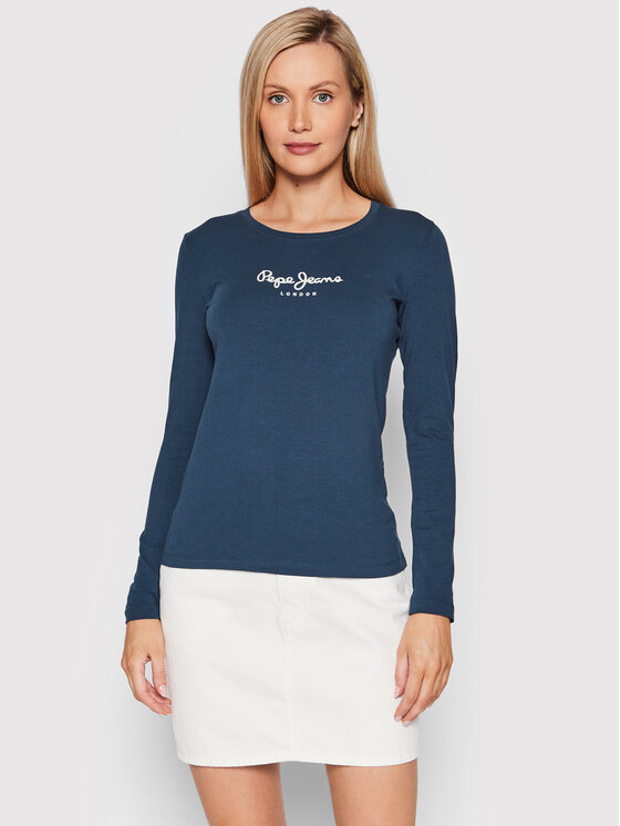 Pepe Jeans Bluzka New Virginia PL505203 Granatowy Slim Fit