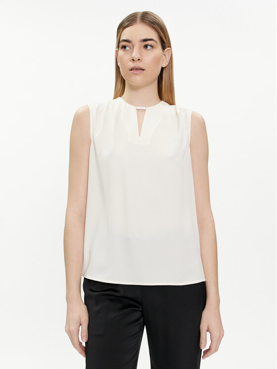 Calvin Klein Bluzka K20K207063 Écru Regular Fit