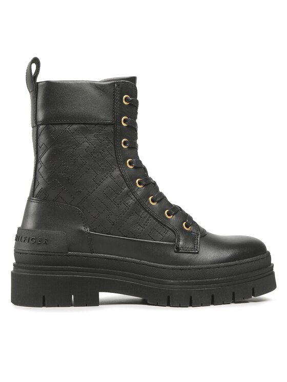 Tommy Hilfiger Trapery Lace Up Zip Boot Monogram FW0FW06849 Czarny