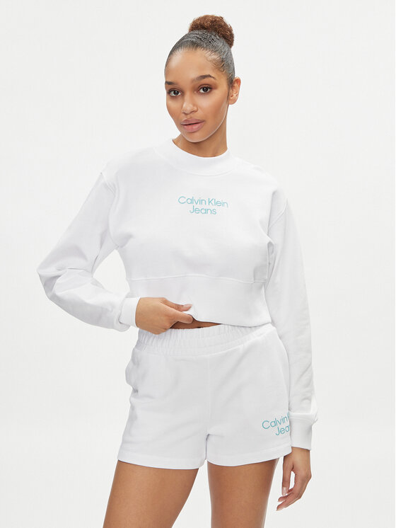 Calvin Klein Jeans Bluza Stacked Institutional J20J221466 Biały Regular Fit