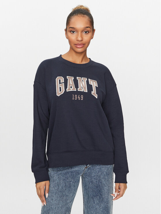 Gant Bluza Rel Logo C-Neck 4200725 Granatowy Relaxed Fit