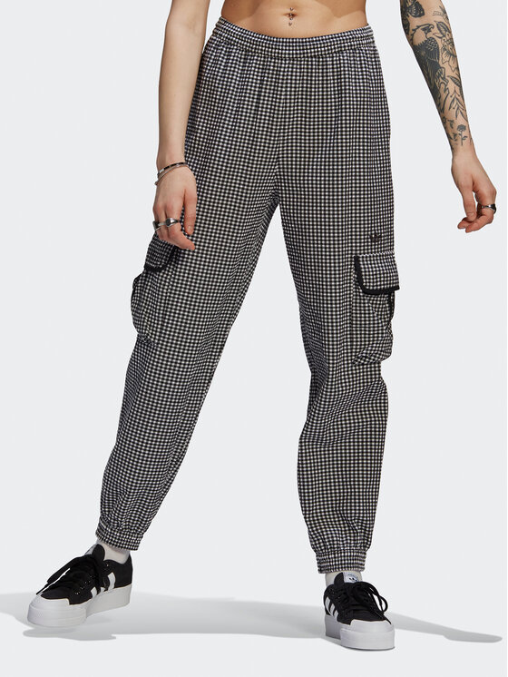adidas Spodnie materiałowe Gingham HB9456 Czarny Loose Fit