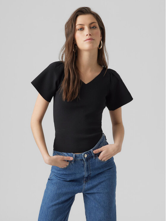 Vero Moda Bluzka Ginny 10278323 Czarny Slim Fit