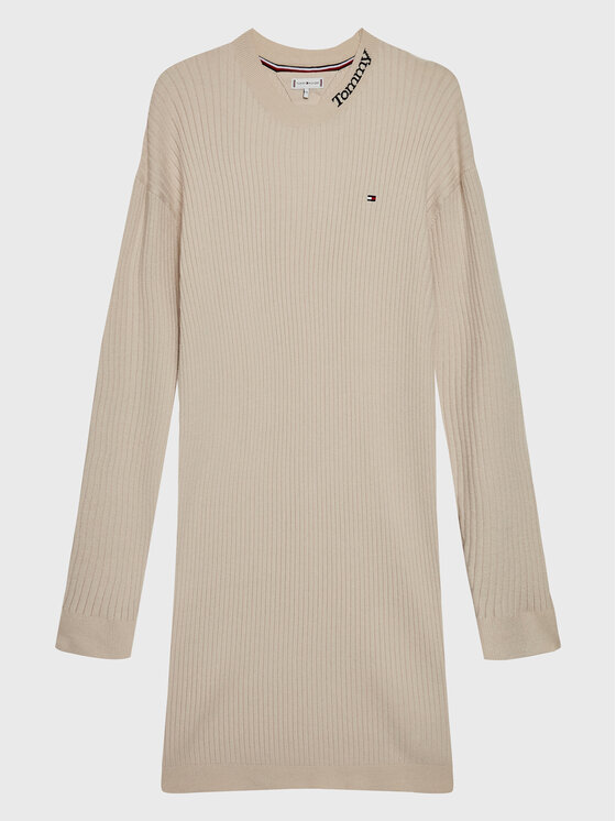 Tommy Hilfiger Sukienka dzianinowa KG0KG07157 D Écru Regular Fit