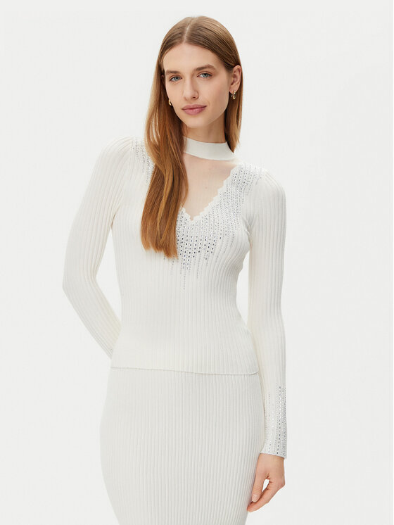 Guess Sweter W5RR15 Z2Y50 Écru Regular Fit