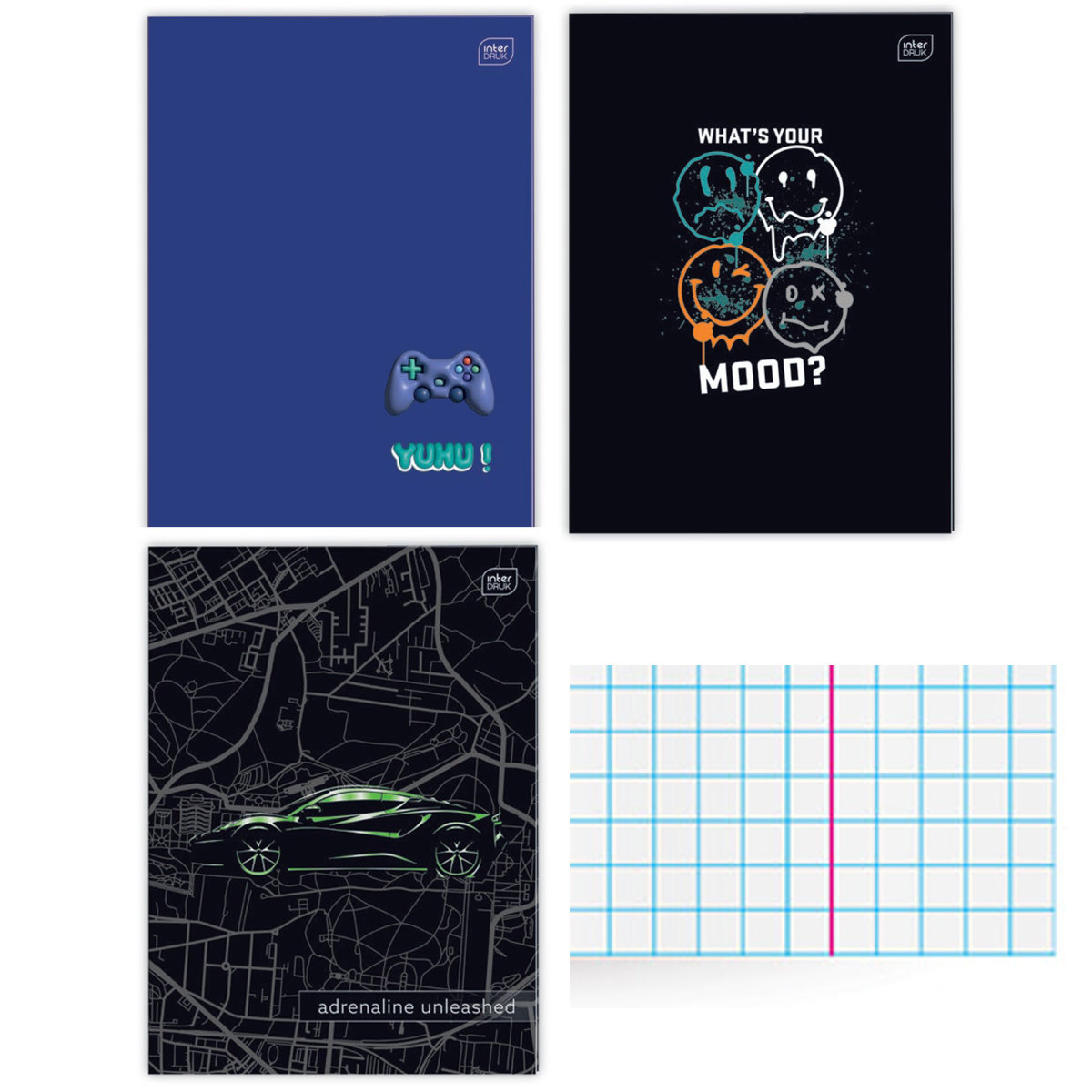 3 X ZESZYT A4, 32 KARTKI, KRATKA Z MARGINESEM, DLA CHŁOPCA, INTERDRUK