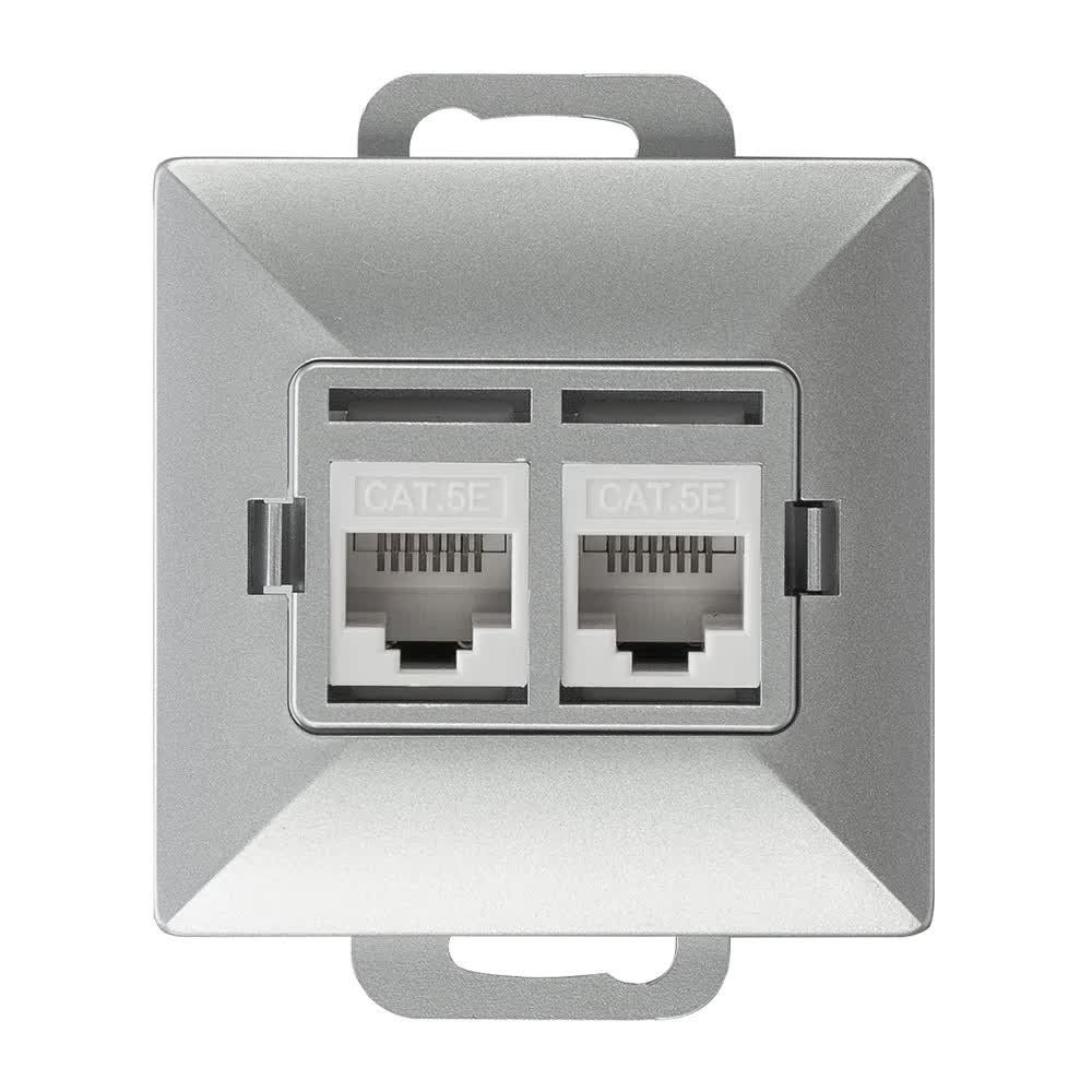 9001487 Gniazdo komputerowe podwójne srebrne RJ45 – 6CAT/P2 Perła Abex