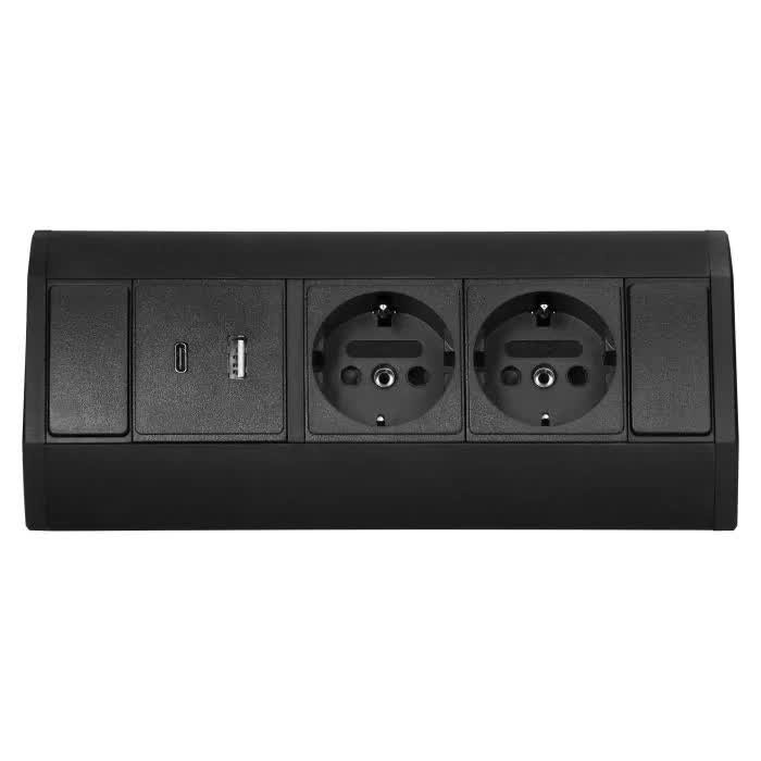 OR-GM-9039(GS)/B Gniazdo meblowe podszafkowe podwójne czarne z USB A+C schuko ORNO