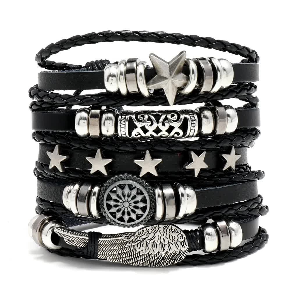 bransoletka BOHO BLACK - STAR, zestaw 5 bransoletek