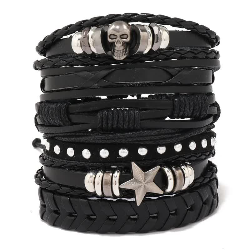bransoletka BOHO BLACK - SKULL, zestaw 6 bransoletek