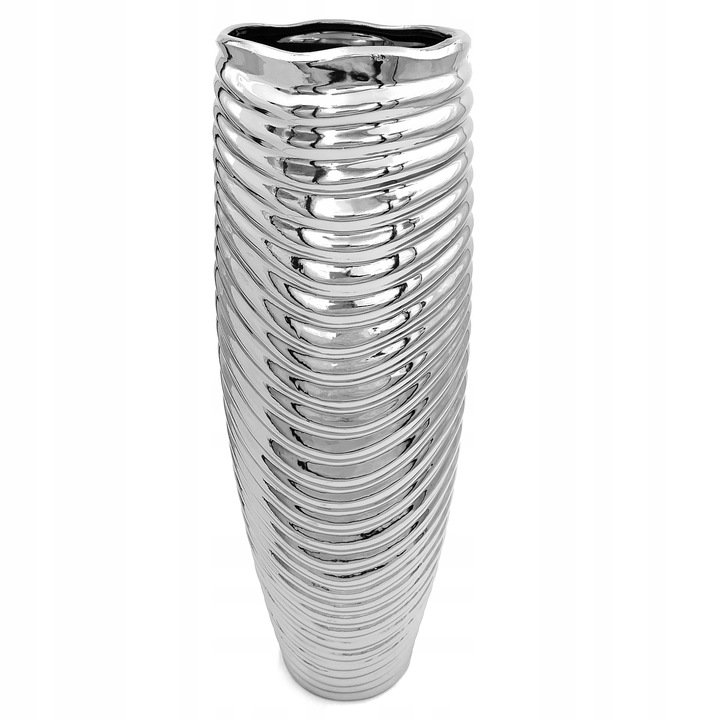 Wazon ceramiczny nowoczesny na kwiaty srebrny 45 cm wysoki glamour
