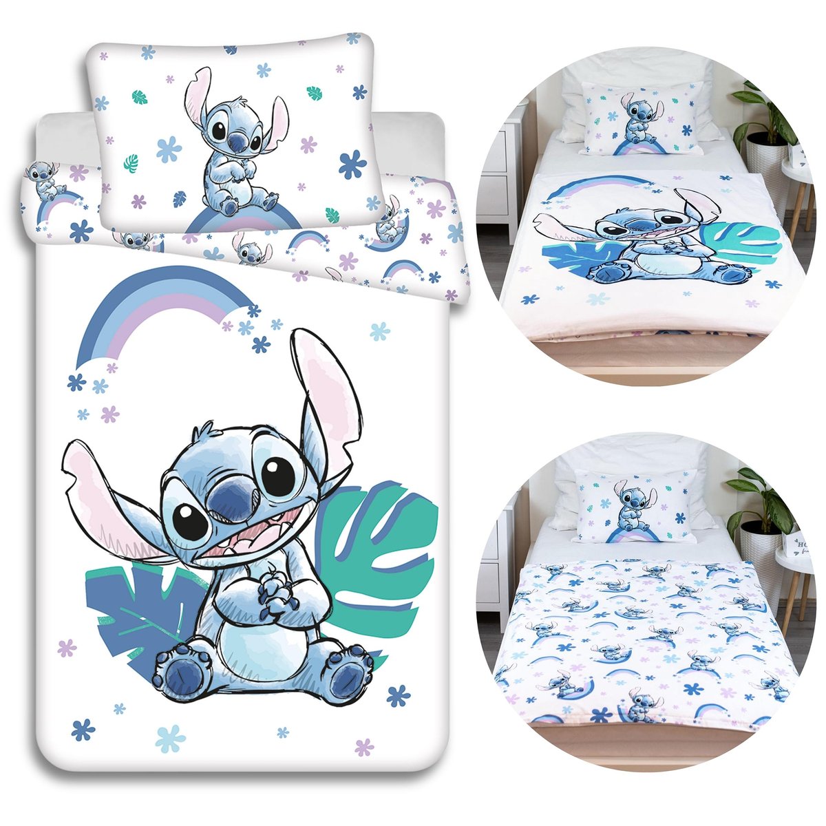 DISNEY Stitch Bawełniana pościel na zamek, dziecięca do łóżeczka, 100% bawełna, 100x135 cm Oeko-Tex