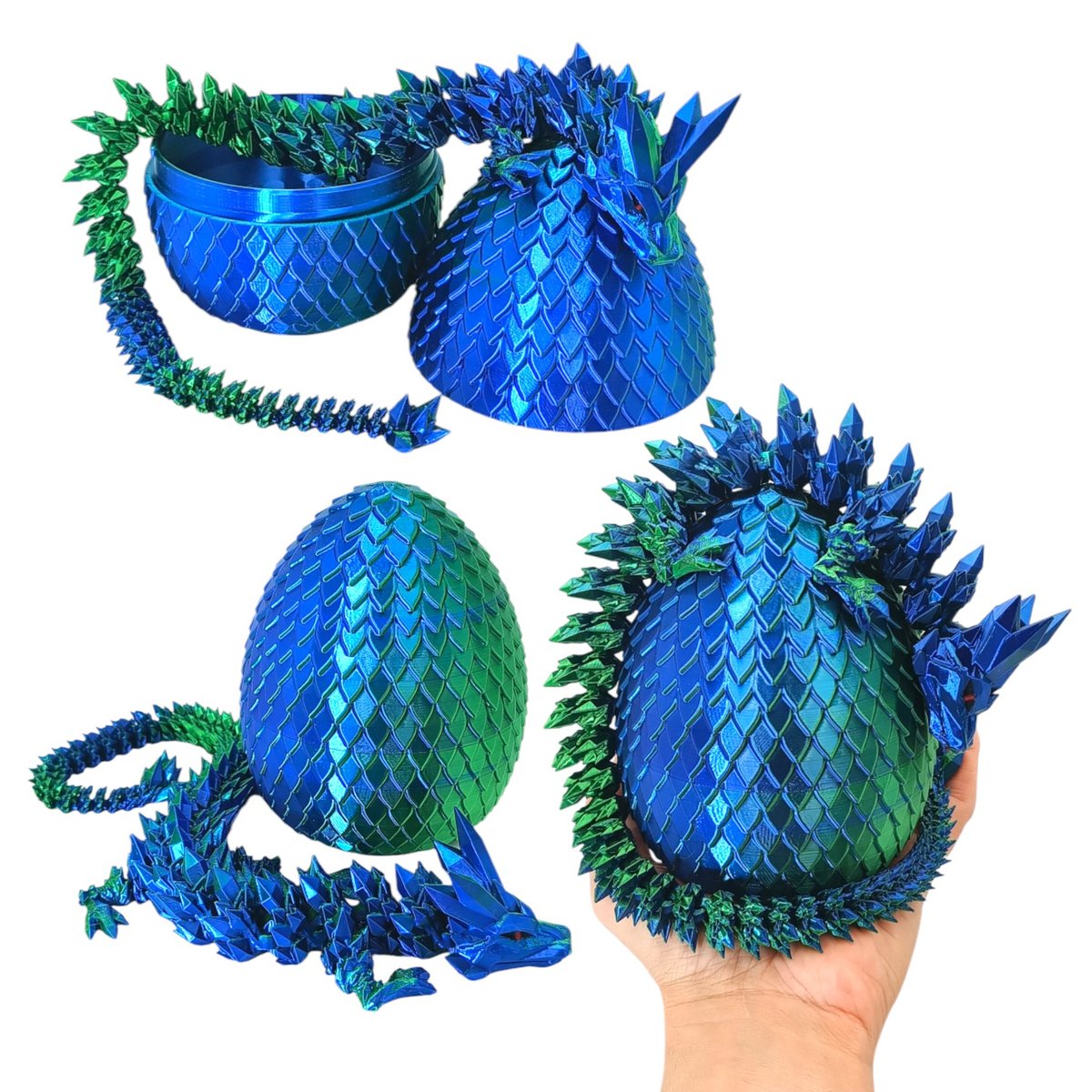 Kryształowy Smok Midi + Jajko, 45cm Długość, Figurka Przegubowa