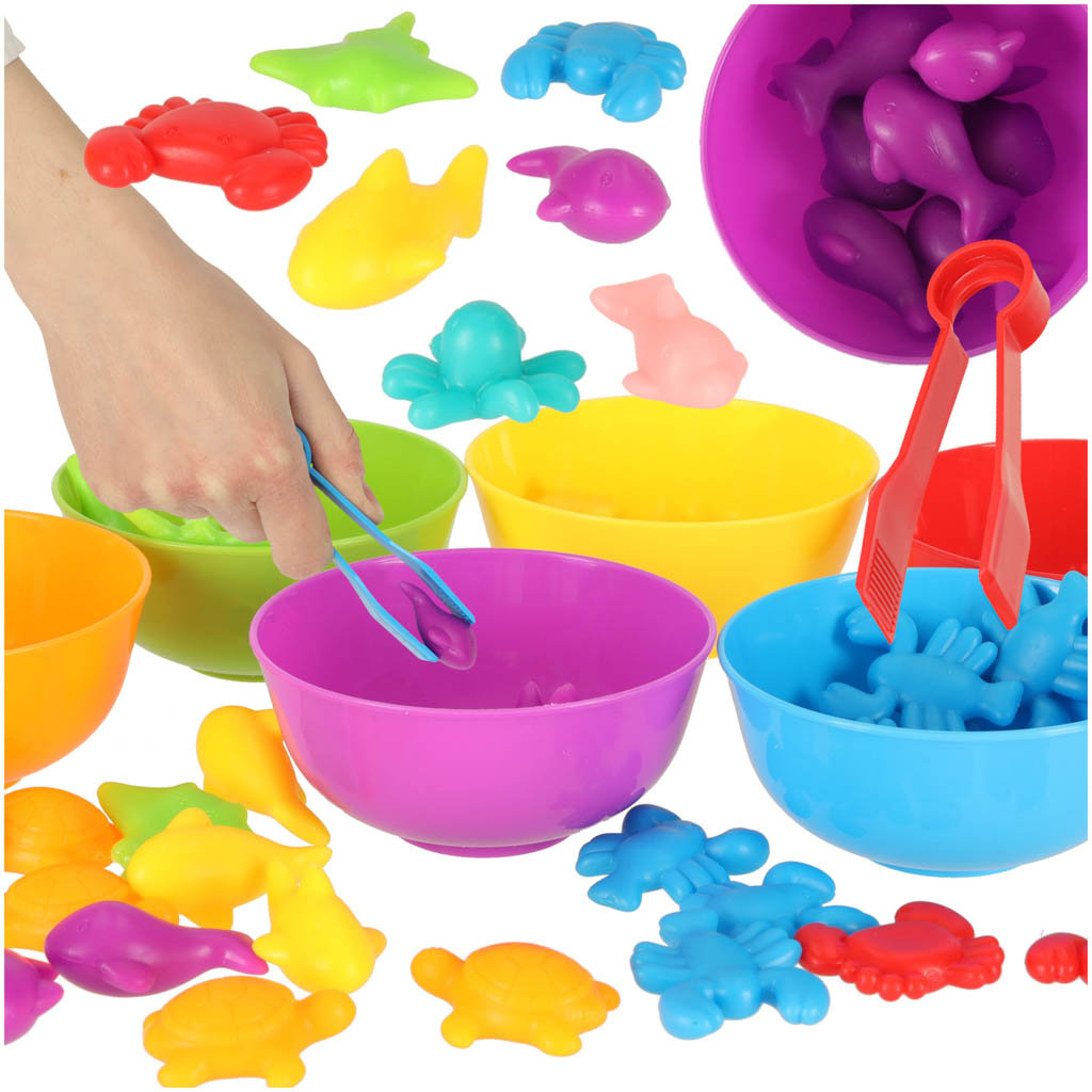 Sorter do Nauki Kolorów Liczenia Montessori Zwierzęta Figurki 37 Elementów