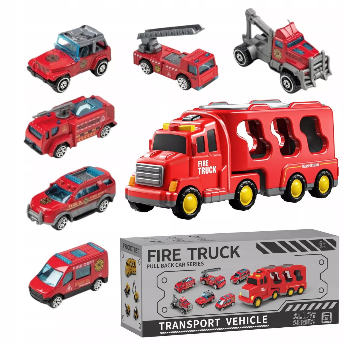 ZABAWKOWY ZESTAW STRAŻACKI LAWETA POJAZDÓW ŚWIATŁO