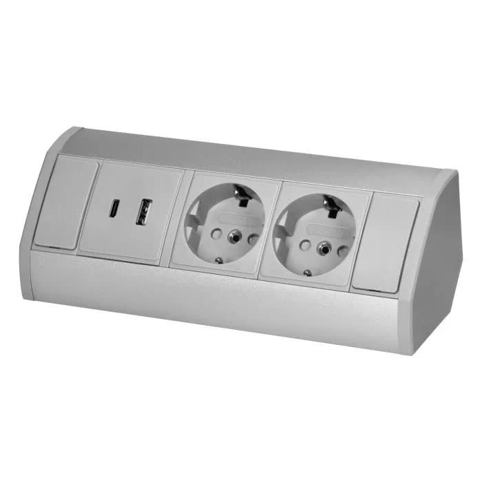 OR-GM-9039(GS)/G Gniazdo meblowe podszafkowe szaro-srebrne schuko 2x2P+Z+USB A+C ORNO