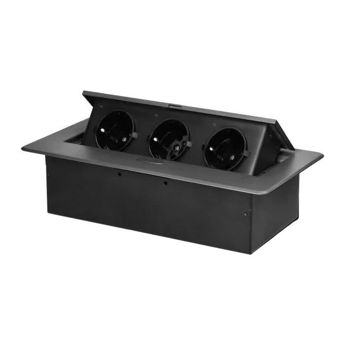 OR-GM-9032(GS)/GR Grafitowe gniazdo meblowe wpuszczane w blat 3x2P+Z SCHUKO z płaskim frezowanym rantem ORNO