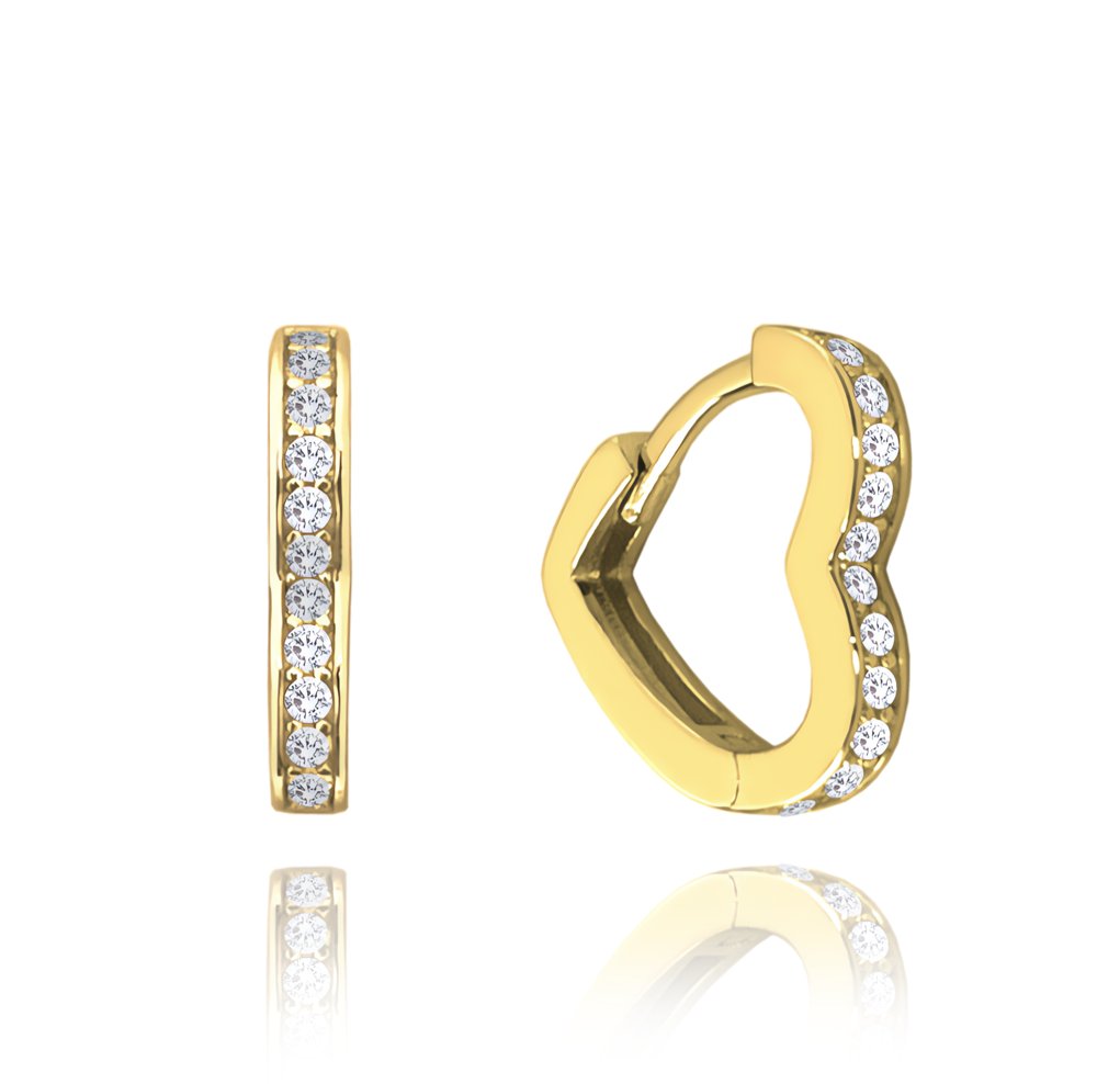 MINET Pozłacane kolczyki srebrne SERCE z białymi cyrkoniami