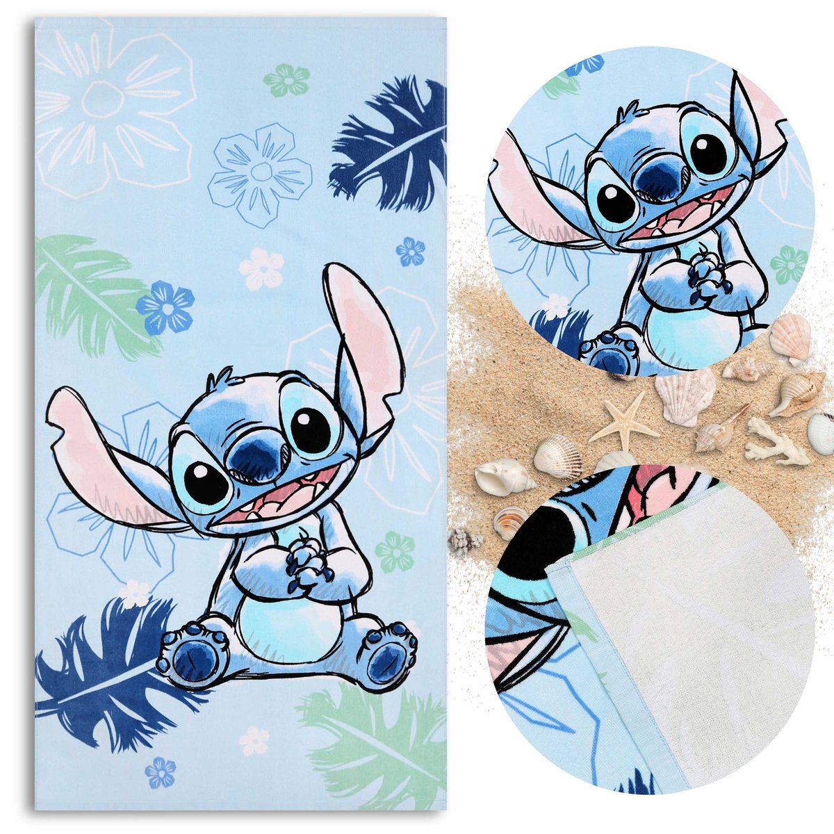 Stitch DISNEY SZYBKOSCHNĄCY Ręcznik plażowy, kąpielowy dla dzieci BAWEŁNIANY 70x140 cm OEKO-TEX