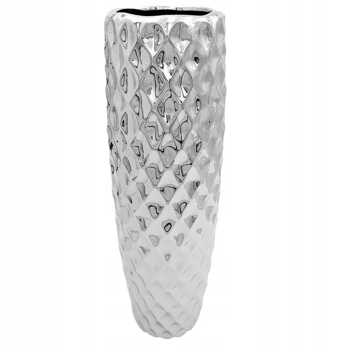 Wazon ceramiczny nowoczesny flakon na kwiaty srebrny 44 cm wysoki glamour