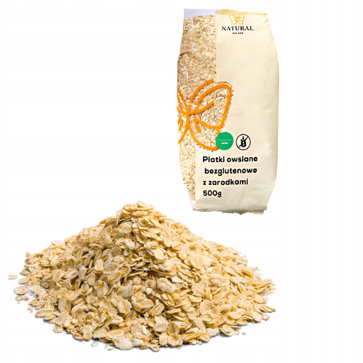 NATURAL PŁATKI OWSIANE BEZGLUTENOWE Z ZARODKAMI BOGATE W BŁONNIK 500G