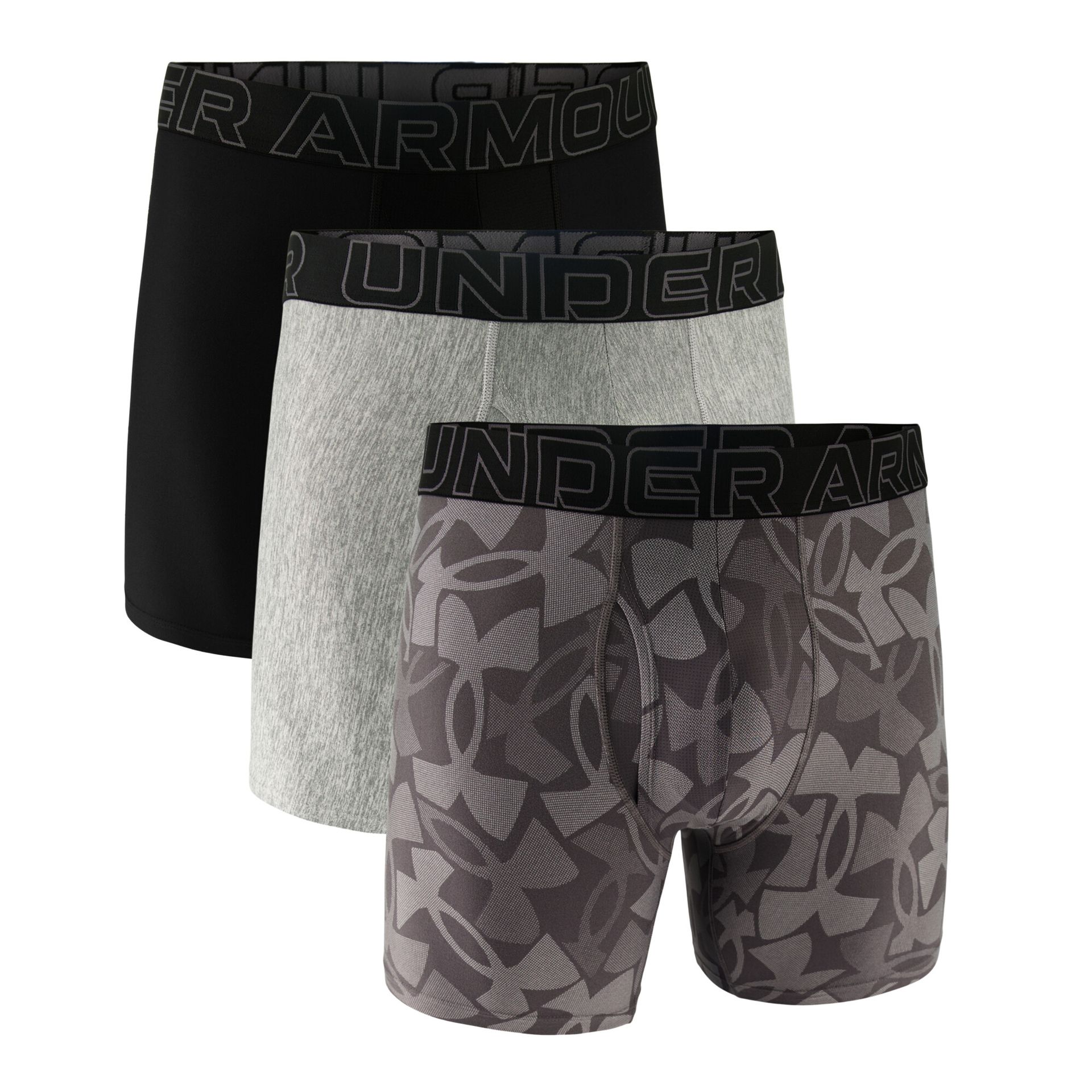 Bokserki męskie Under Armour Perf Tech Print 6in 3Pack Castlerock Heather L