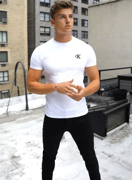 Koszulka Męska Calvin Klein biała haft CK, Idealna dla męża, chłopaka HIT M