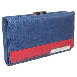 Portfel Damski Skórzany GREGORIO 14 cm Klamra i Klapka Skóra Naturalna FRZ-108 NIEBIESKI Z CZERWONYM 14 x 9 x 3,5 [cm]