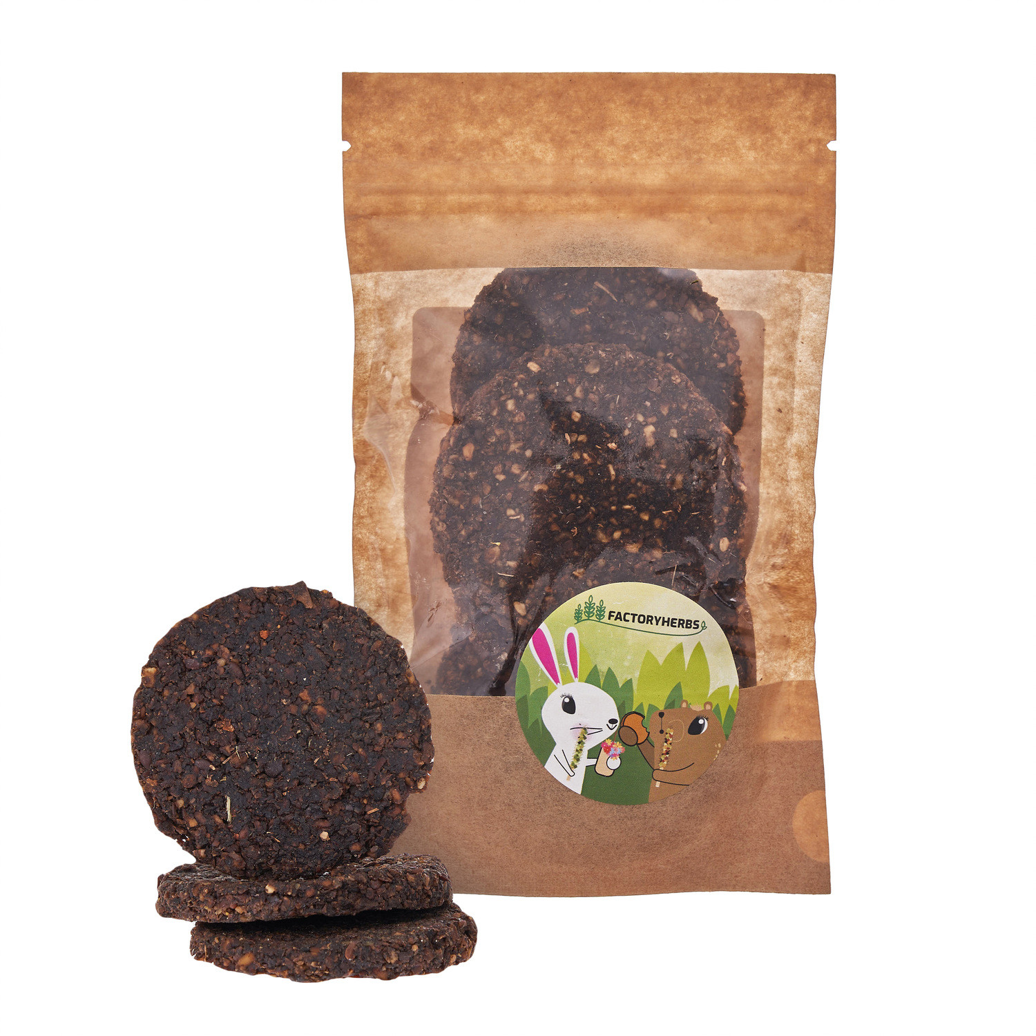 FACTORYHERBS Ciasteczka topinamburowe z siemieniem lnianym - przysmak dla gryzoni i królika - 100g