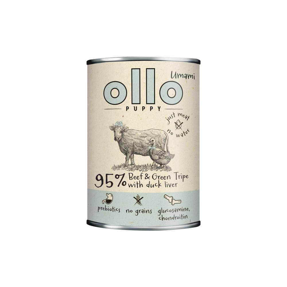 OLLO Puppy Umami Wołowina i Zielona Żwacze z Kaczą Wątrobą - mokra karma dla psa - 850g