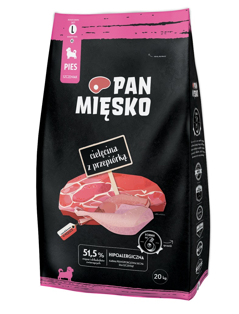 PAN MIĘSKO Cielęcina z przepiórką L szczeniak - sucha karma dla psa - 20kg