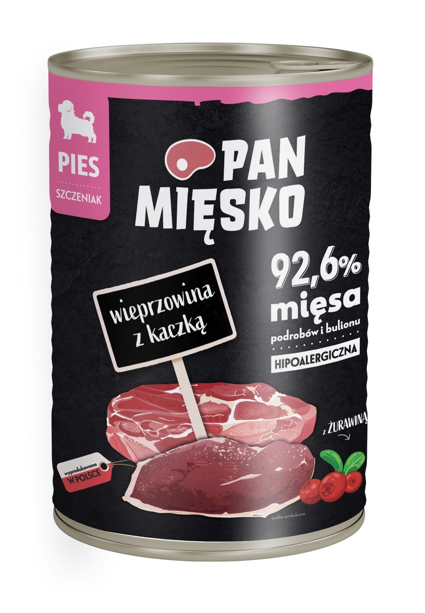 PAN MIĘSKO Wieprzowina z Kaczką Szczenięta - mokra karma dla psa - 400g
