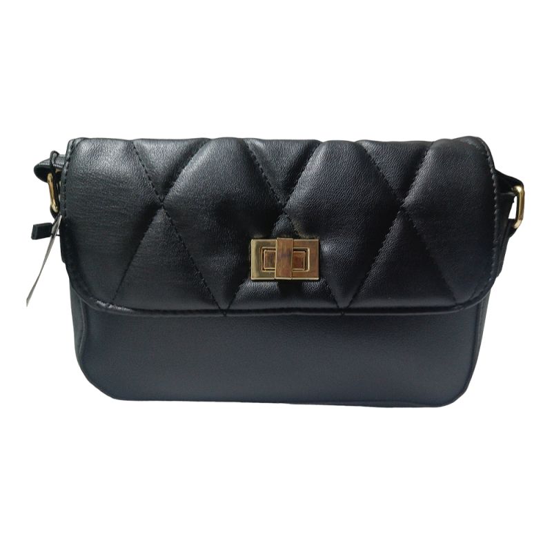 Czarna Torebka Na Ramię Kopertówka Z Paskiem Pikowana