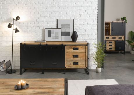 BLACKBURN Komoda #107 Mango lakierowane / Czarny metal 195x45x90 cm