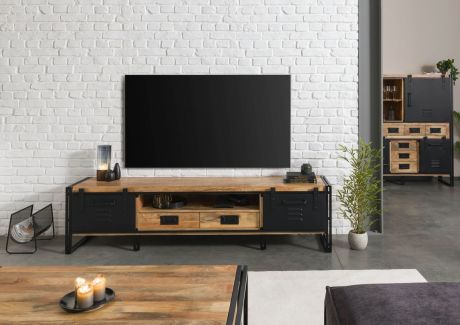 BLACKBURN Szafka RTV #112 Mango lakierowane / Czarny metal 220x45x55 cm